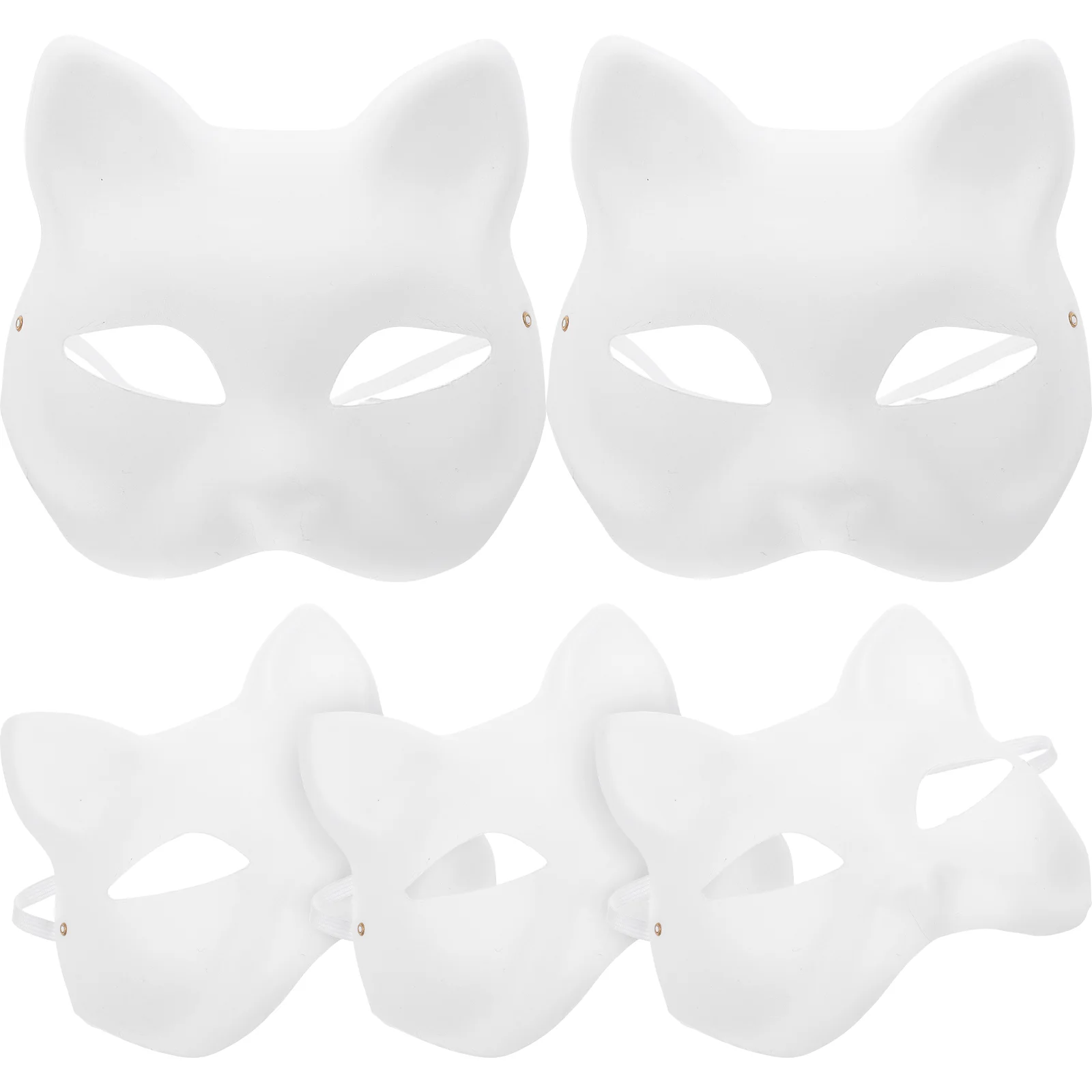 5 Pcs Half Face Cat Mask Cosplay Halloween Party White Masks Tail DIY Blank Paper Child Costume