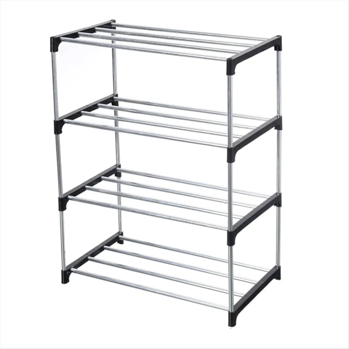 BHBL Stackable Small Shoe Rack, Entryway, Hallway and Closet Space Saving Storage and Organization (4-Tier, Black)