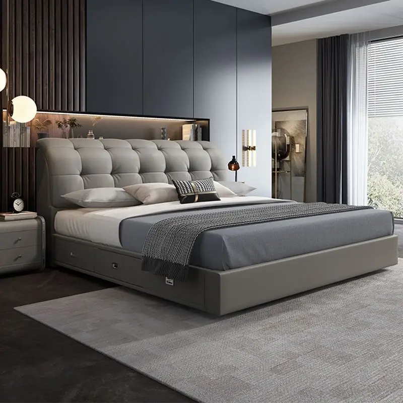 

Leather bed leather double bed modern simple 1.8 meters master bedroom 1.5m wedding bed tatami 2 meters 2.2 large