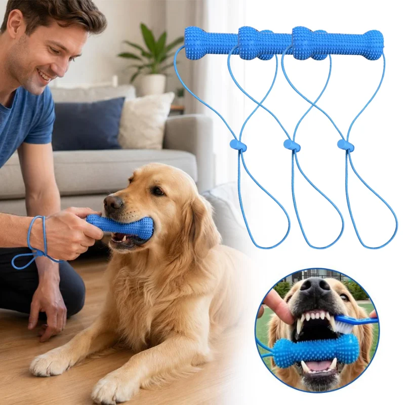 1/2/4 Soft Silicone Toothbrush Chew Stick Adjustable Rope Dog Teeth Cleaning Toy Interactive Tug Toy For Large Dogs Dental Care