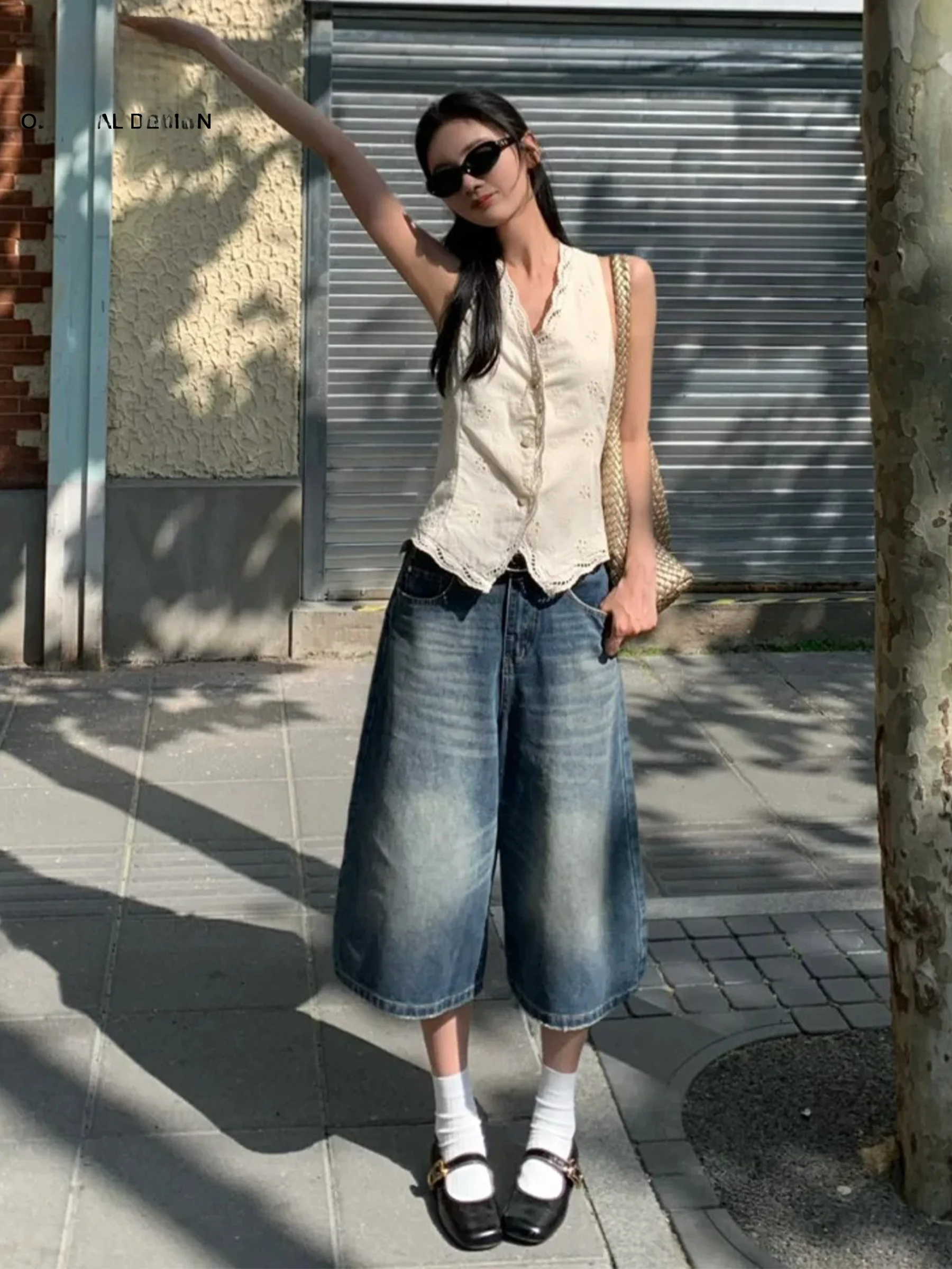 

Retro American Design Wide Leg Denim Jeans Women's Loose Slimming Summer New Style High Waist Casual High Rise Jeans