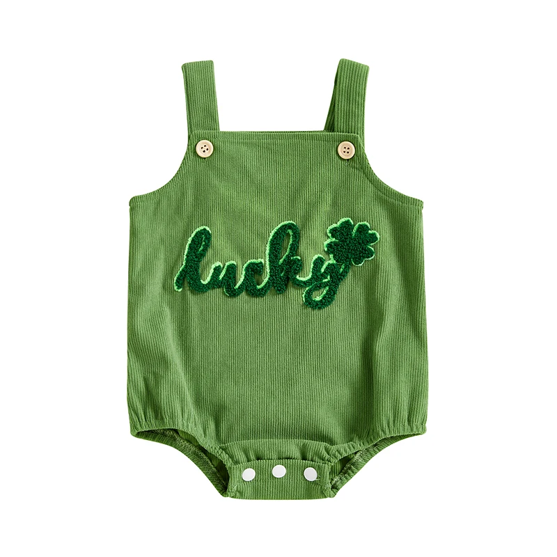 Baby Girls Boys Ovrealls Rompers Ireland Clothes Letter Clover Embroidered Sleeveless Infant Bodysuits Jumpsuits