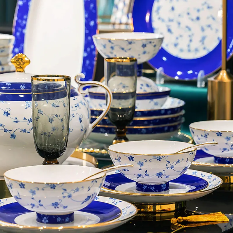 New Chinese-style dishes high-value bone china dishes tableware set