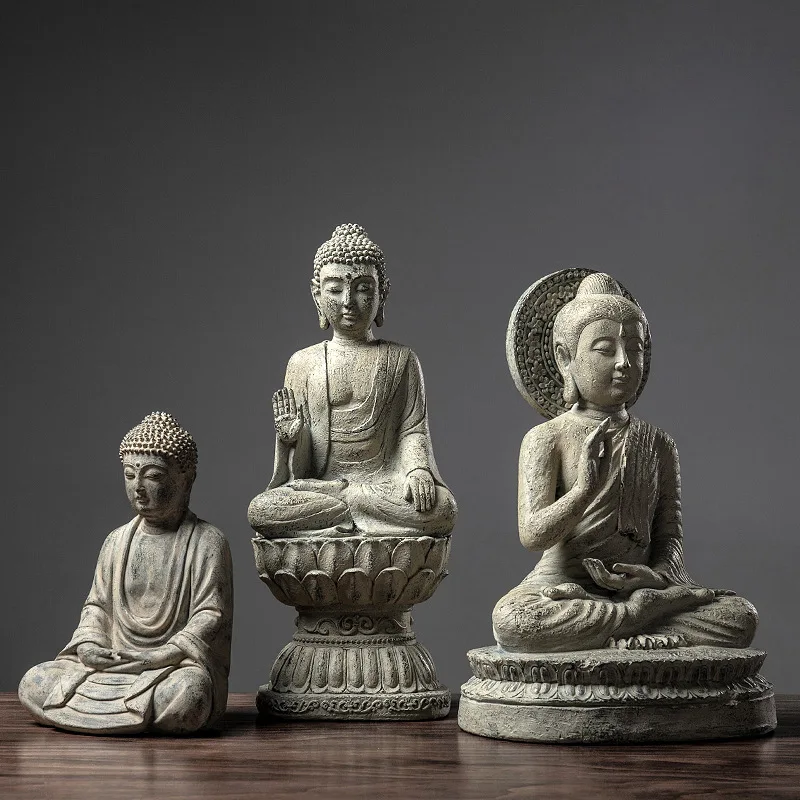 

HYS Chinese Zen Buddha Statue Ornament Home Living Room Entrance Office Desktop Rulai Sakyamuni Resin Crafts