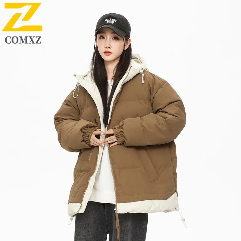 COMXZ Premium New Cotton Coat Youth Thermal Men Winter Fake Two Piece Thickened Jacket Hooded Trendy Unisex breathable Outerwear