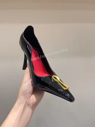 Woman Strange Gold High Heel Pump Shoes Fashion Gold Keyhole Pointed Toe Female Slip On Party Wedding Black Pump Shoes
