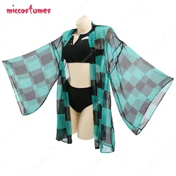 Haikyuu-traje de baño de dos piezas para mujer, bañador de Anime con cuello en V, cintura alta, con cordones, Kimono