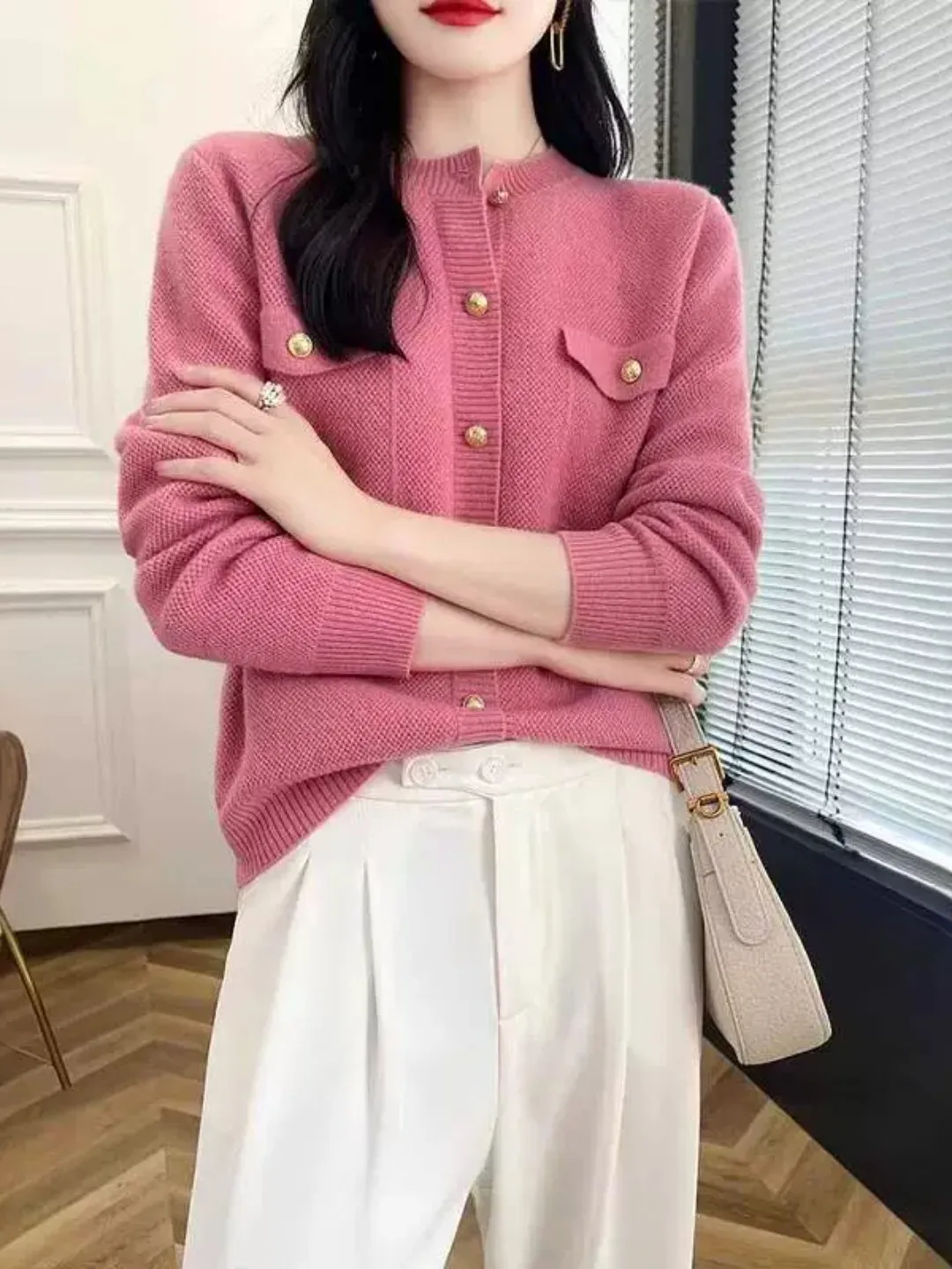 Loose Fit round Neck Knitwear Cardigan Soft Polyester Fiber Long Sleeve Women's Fashion Spring Autumn New Style Knitted Sweater