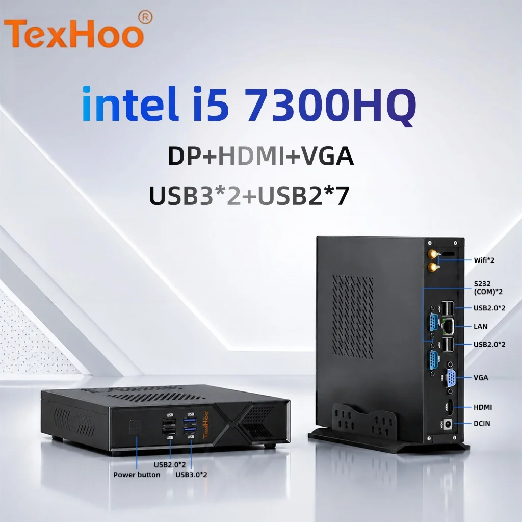 TexHoo MINI PC intel i5 7300HQ memoria ram DDR3 8G/16GB SSD 256G/512G WIFI5 Windows10 Desktop Computer 3 Display Output 4K@60Hz