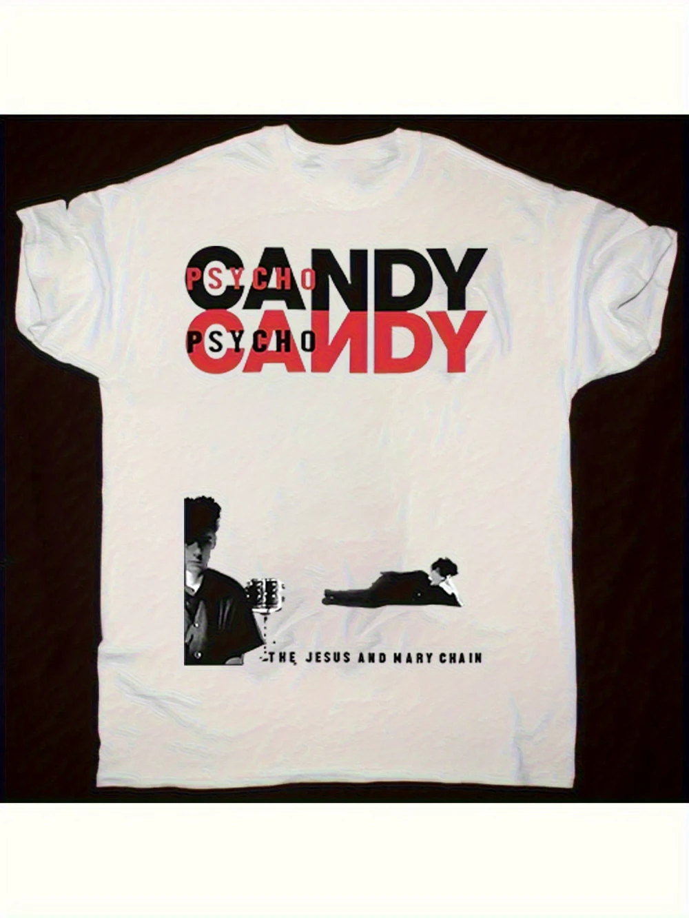 Image of Jesus & Mary Chain Band T-Shirt mit „Psycho Candy“-Muster aus Baumwolle – Auffälliger Band-Print, lockere Streetwear aus reiner Baumwolle für Paare
