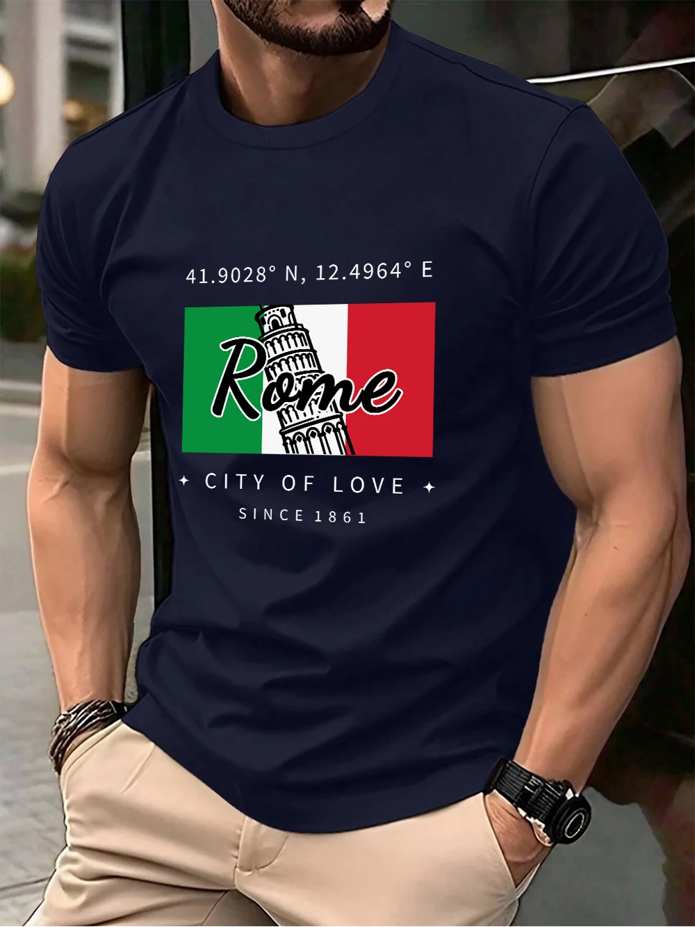 روما مدينة الحب طباعة تي شيرتات قطن رجالي الصيف لينة المتضخم تي شيرت س الرقبة قصيرة الأكمام مريحة بلايز الملابس الأساسية