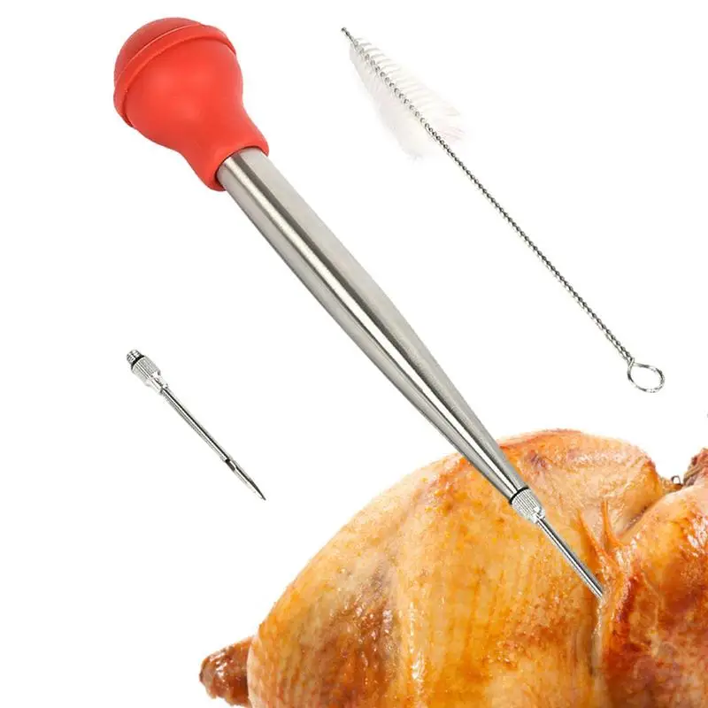 

Turkey Baster Syringe Stainless Steel Silicone Bulb Turkey Baster Syringe Metal Includes Detachable Needles & Cleaning Brush