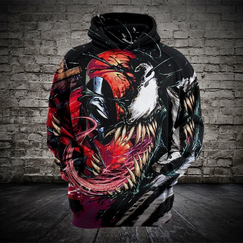 Marvel Venom Hooded Sweatshirt Superhero Fashion Man's Fall Winter Warm 3D Print Hoodie Casual Outdoor Hiking Sports Tops Gifts