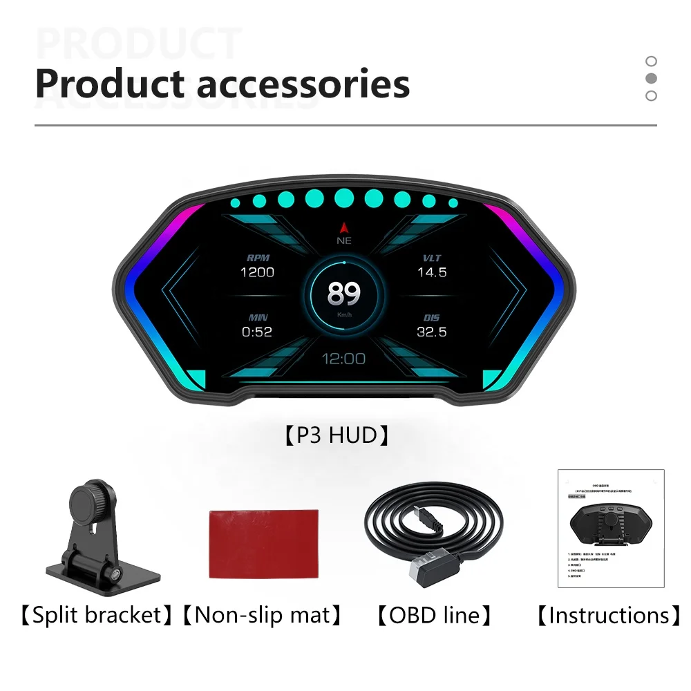 2026 OBD2 Meter Digital Gauge Speed Display Multi-function OBD GPS Car Head up HUD Displays P3 Auto Electronics Clock 5-inch LCD
