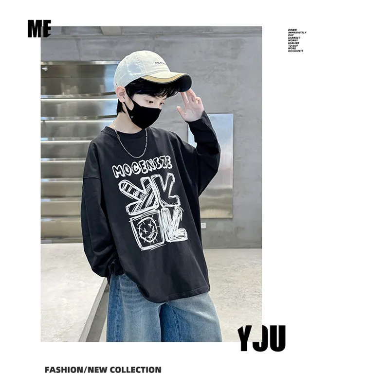 Kinder Jungen T-Shirts Kleinkind Baby Langarm-Oberteile für Kinder Herbst Buchstaben Pfeile Druck Baumwolle Koreanisches Sweatshirt Jungen T-Shirts – Detail 9