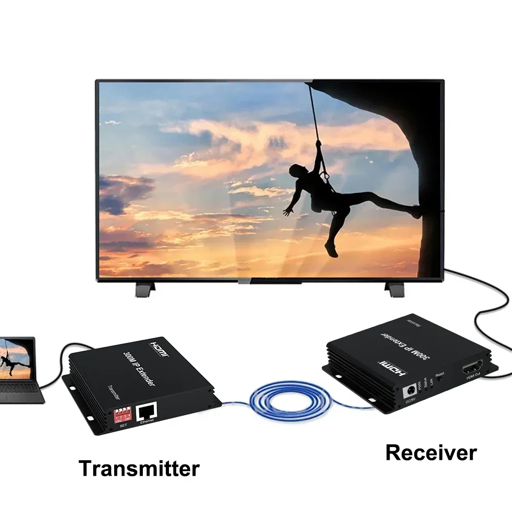 300M IP Extender Via Cat6 Ethernet Cable HDMI RJ45 Network Extender 1080p Video Transmitter and Receiver for PS4 Camera PC To TV