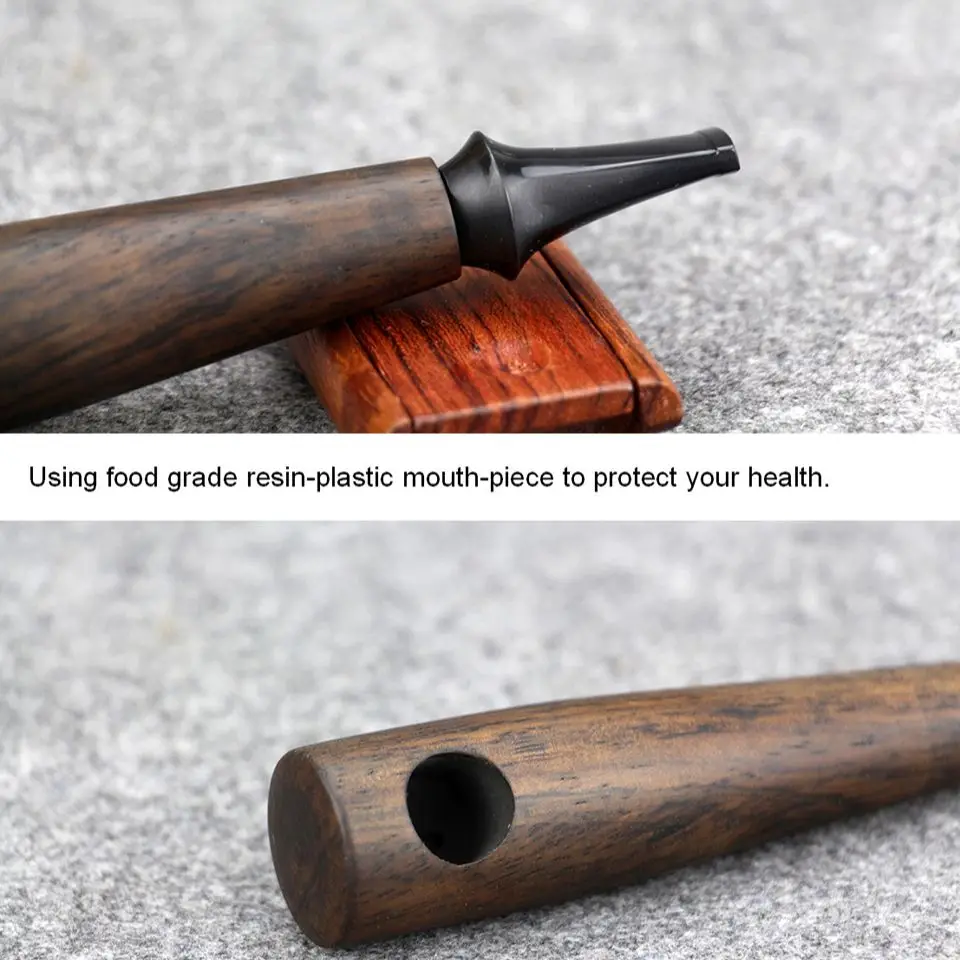 New Cigar Style Smoking Pipe 9mm Filter Ebony Wood Tobacco Pipe Men Handmade Straight Smoking Pipe With Tools Daddy\'s Gift