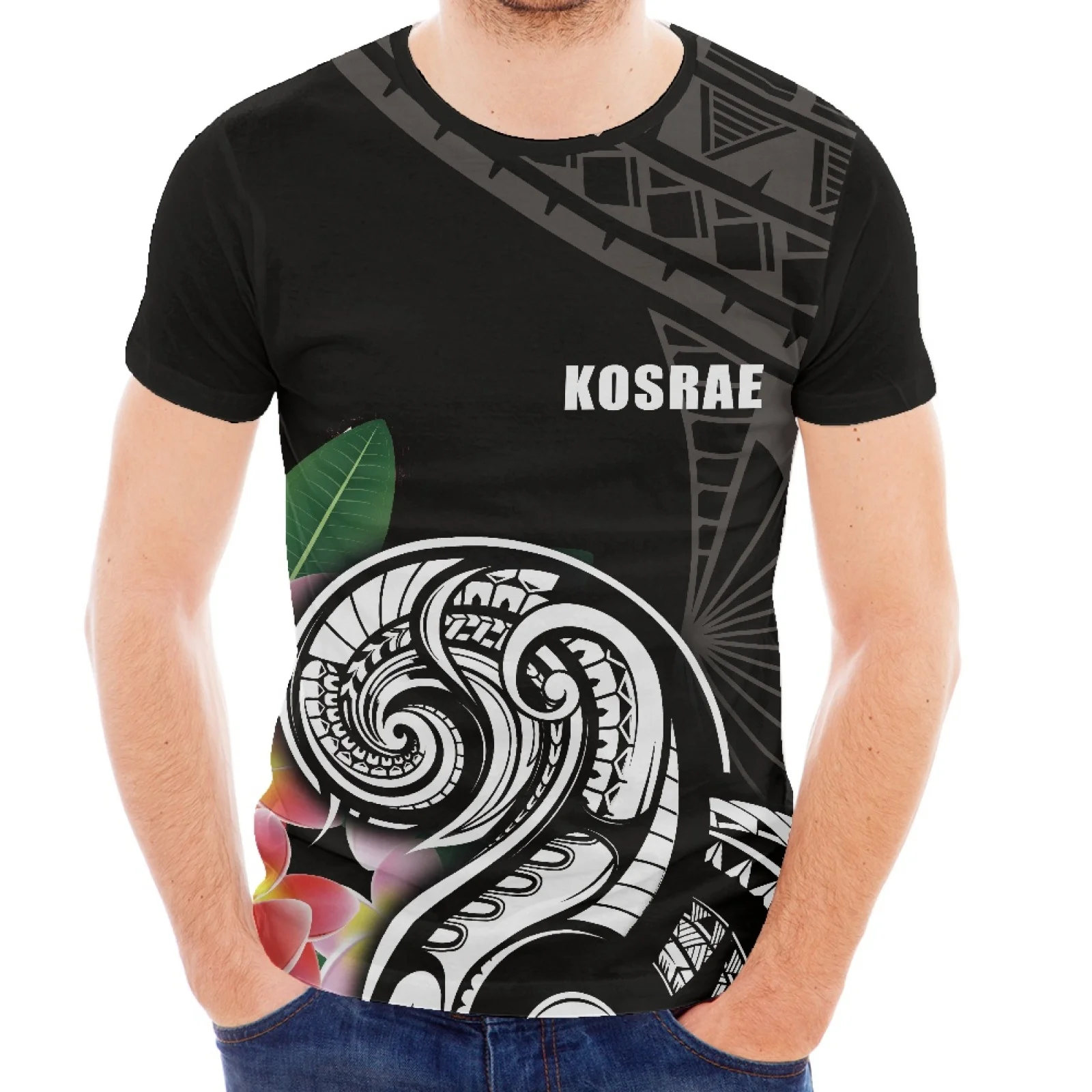 

Kosrae Style Men Round Neck Men Short Sleeve Fashionable Slim T-Shirt Tutten-Type Print Spring And Summer Casual Sports Shape