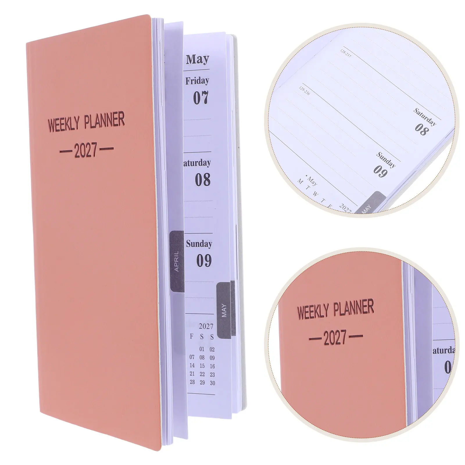 2027 Planner Book A6 Pocket Calendar Smooth PU Cover Monthly Weekly Daily Agenda Planner Robust Cover Flat Lay Binding Portable