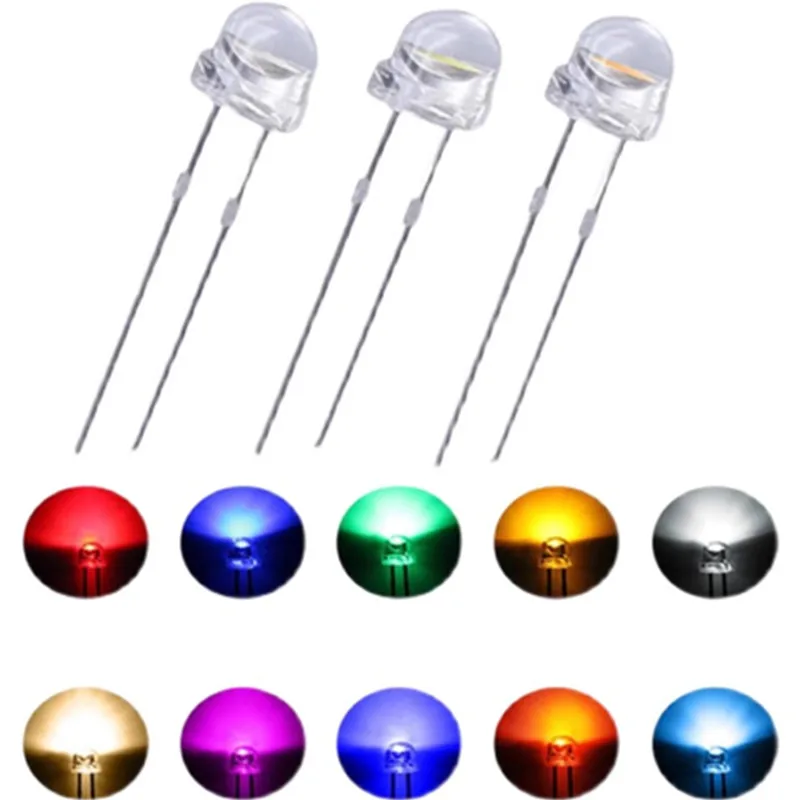 100PCS Super bright large chip F5MM straw hat lamp bead red white yellow blue green violet direct LED light emitting diode