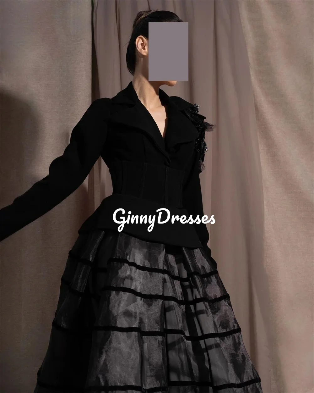 プロム-Vネックのカスタムドレス,地面の長さ,フリル付き,豪華なイブニングドレス,長袖,ウェディングドレス