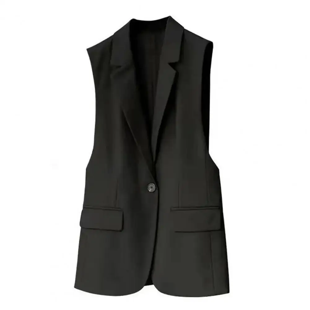 

Stylish Vest Jacket Skin-touch Blazer Vest Single Button Autumn Pure Color Notched Collar Suit Coat Blazer Dressing Up