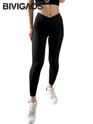 BIVIGAOS Women Fall Cross Waist Sharkskin Leggings Butt Lift Fitness Tight-Fitting Sexy Leggings V-Shaped High Waist Shark Pants