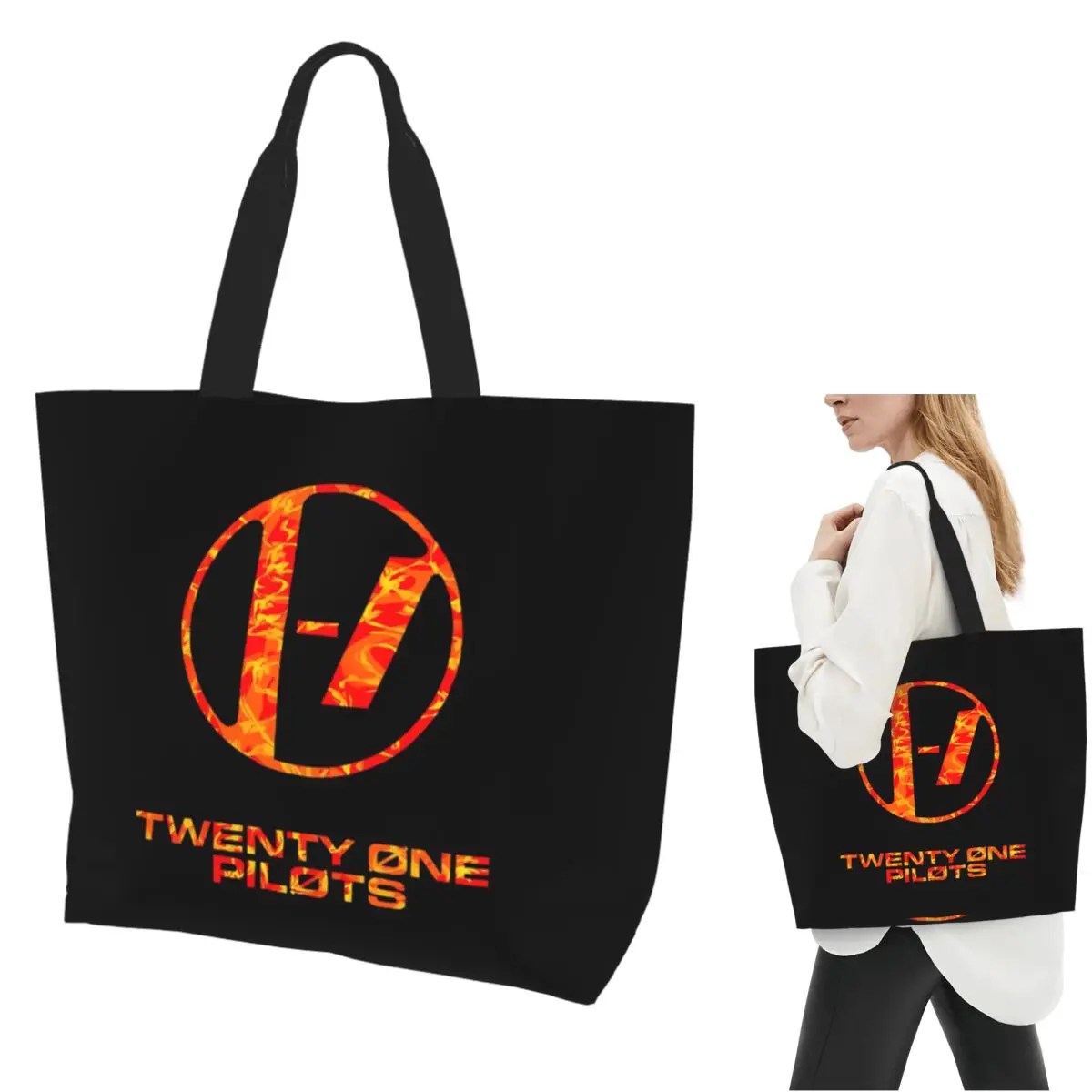 Twenty One Pilots Shopping Tote Bag Canvas Large Capacity Shoulder Bags Shopper Grocery Handbag for Women