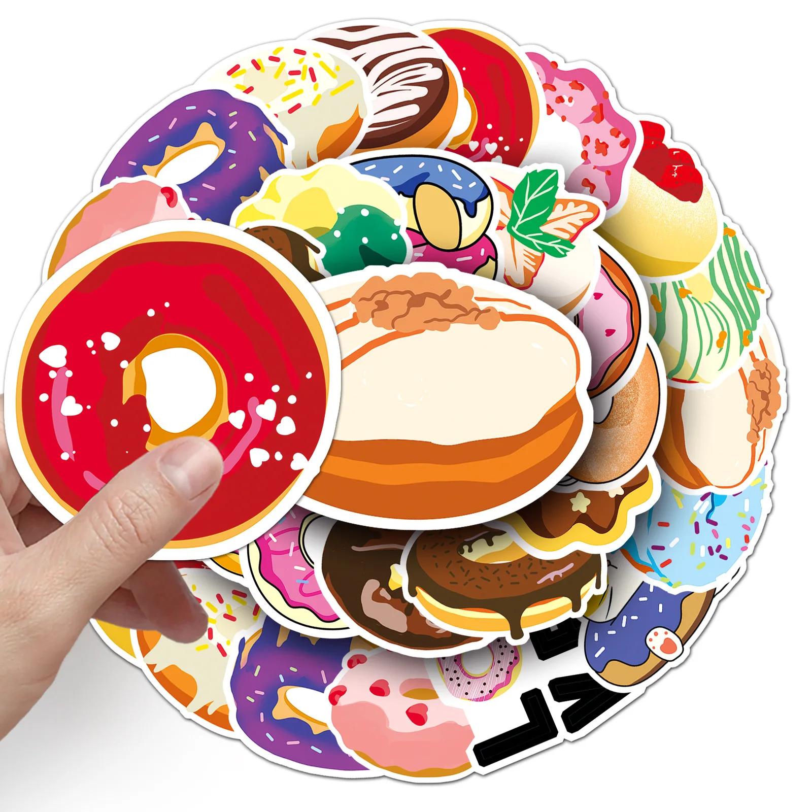 50pcs Doughnut Stickers For Wall Bike Guitar Phonecase Cup Scrapbook Laptop Waterproof Sticker