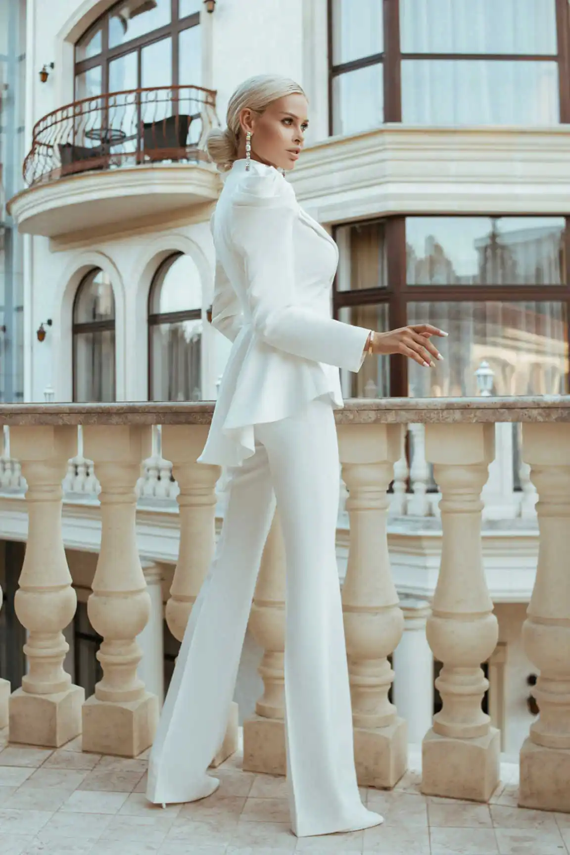 Puffy Sleeve Women Pants Suits Long Sleeve Ladies Prom Birthday Party Formal Wear Outfit 2 Pieces Customized Flared Trousers