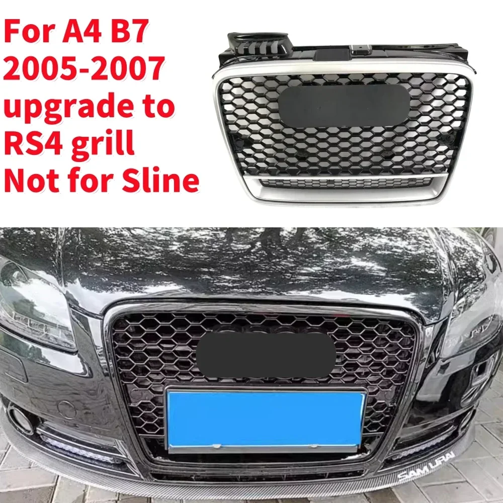 Racing Grills Front Hood Grille Car Front Bumper Grill Center Grille for RS4 Grill for Audi A4 B7 2005-2007（Not for Sline）