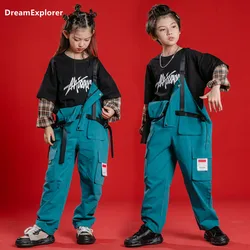 Boys Hip Hop Baggy Overalls Girls Cargo Pants Kids Dungaree Joggers Child Loose Jumpsuit Street Dance Romper Teen Streetwear