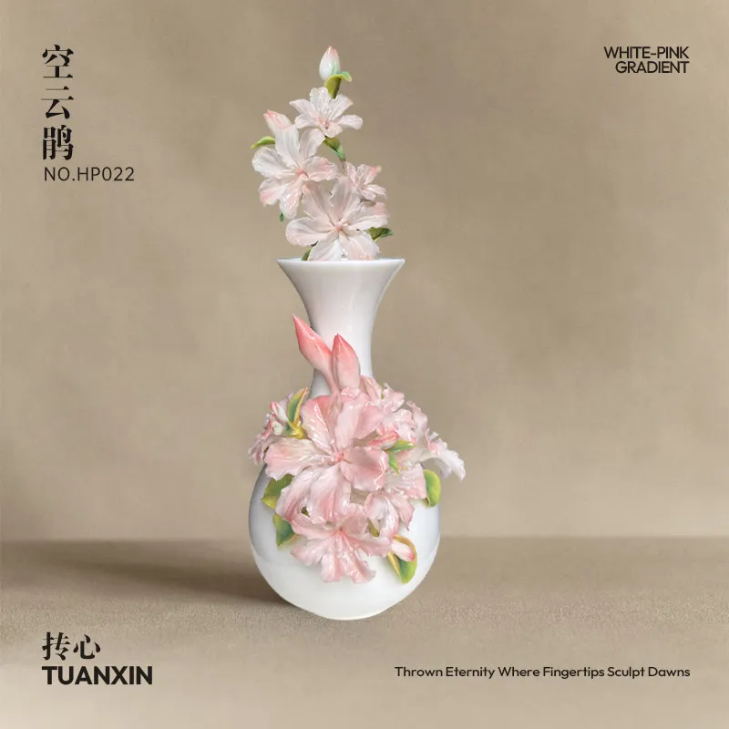 Handmade ceramic rhododendron vase set New Chinese living room flower arrangement ornament housewarming birthday gift