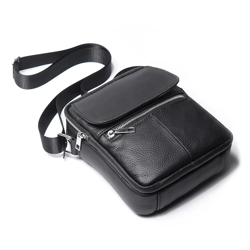 High Quality Black Men's Square Bag Genuine Leather Male Shoulder Crossbody Bag Waterproof Business Handbag Ipad Messenger Pack