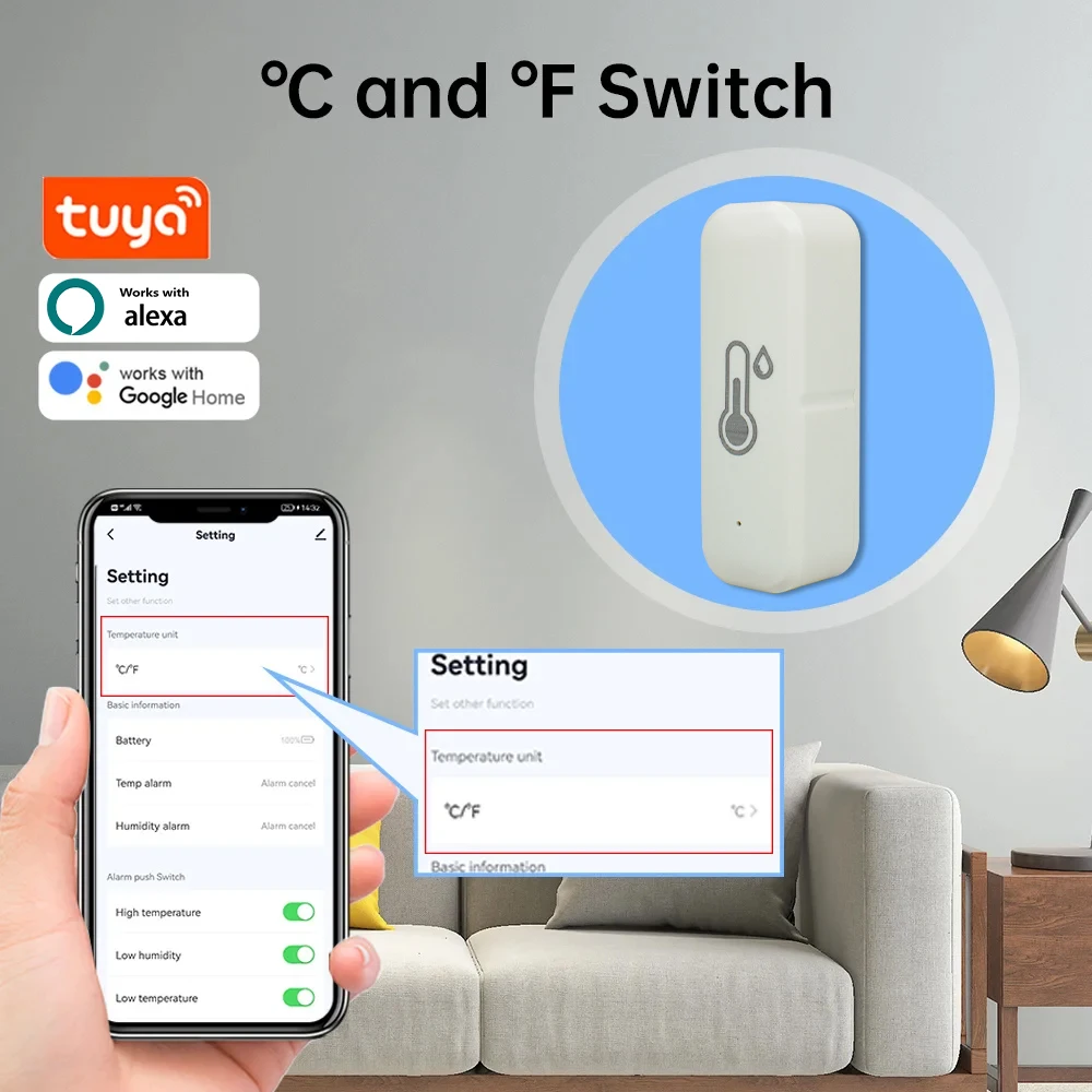 Tuya Smart WiFi Temperature&Humidity Sensor Smart Home Indoor Monitoring Thermometer Hygrometer Work with Alexa Google Home