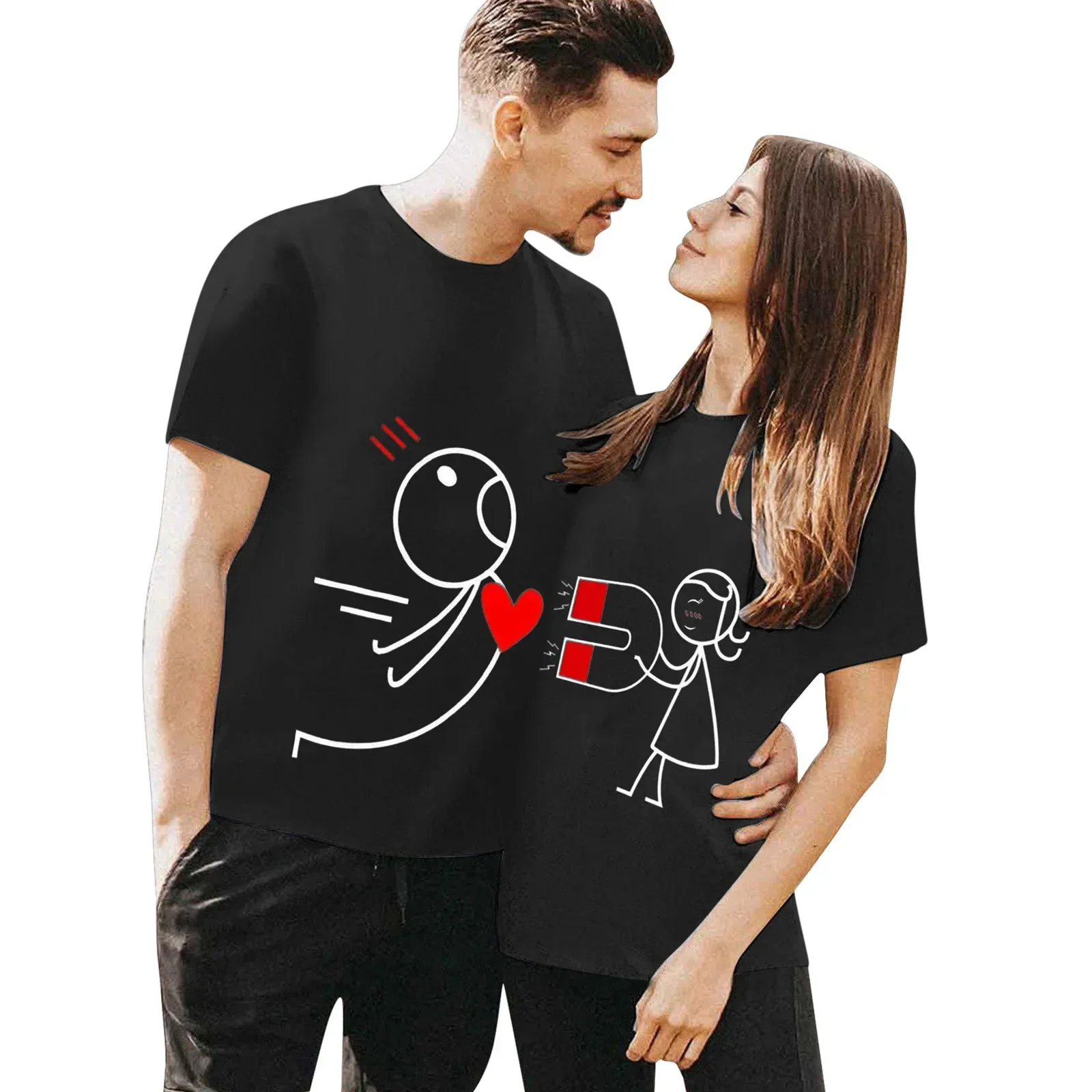 

Hot-selling Valentine's Day - Sticker Character Pattern T-Shirts for Caucasian Americans (Male and Female) - Casual Style - Patt