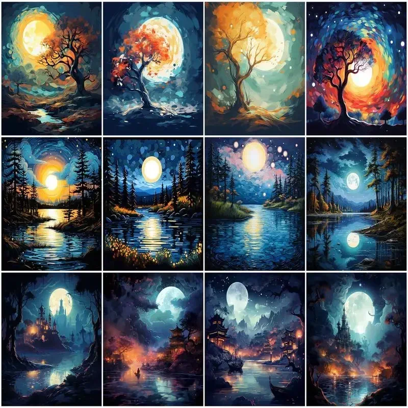 

580007 Painting By Numbers On Canvas Coloring For Adults Tree Landscape Acrylic Paints Digital Watercolor Wall Decor