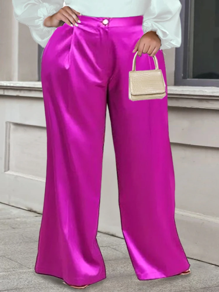 High Waist Pants Plus Size 3XL 4XL Elastic Wide Leg Rose Green Loose Capris for Ladies Office Evening Party Summer Trousers New