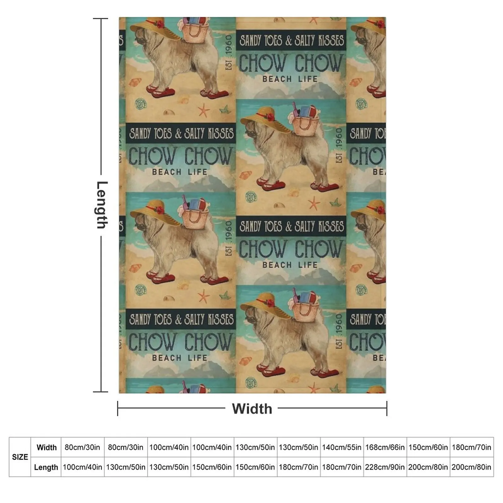 Beach Life Sandy Toes Chow Chow Throw Blanket couch cozy soft plush fuzzy picnic outdoor blanket