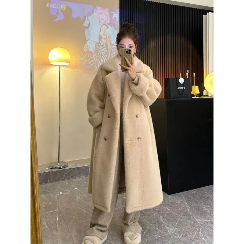 

Autumn Winter Outcoat New Fur Integrated Coat Imitation Mink Velvet Long Imitation Lamb Wool Loose Fur Parkas Women's Clothing