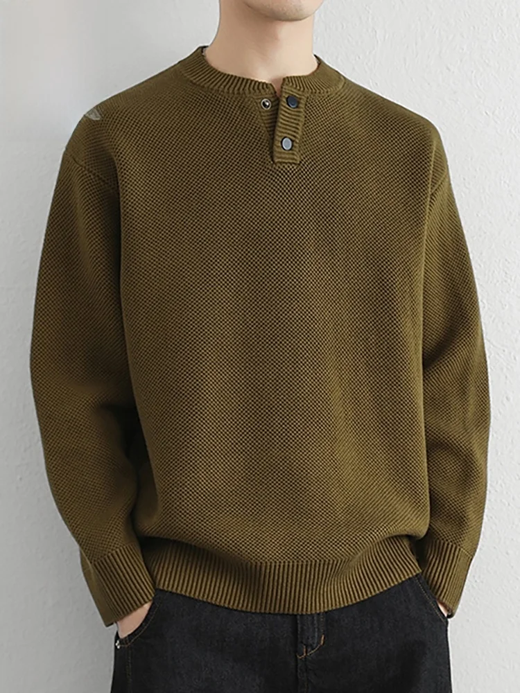 

Мужской свитер Henry Collar: утепленный, повседневный, теплый, зимний, модный, из хлопка, с длинным рукавом, с круглым вырезом