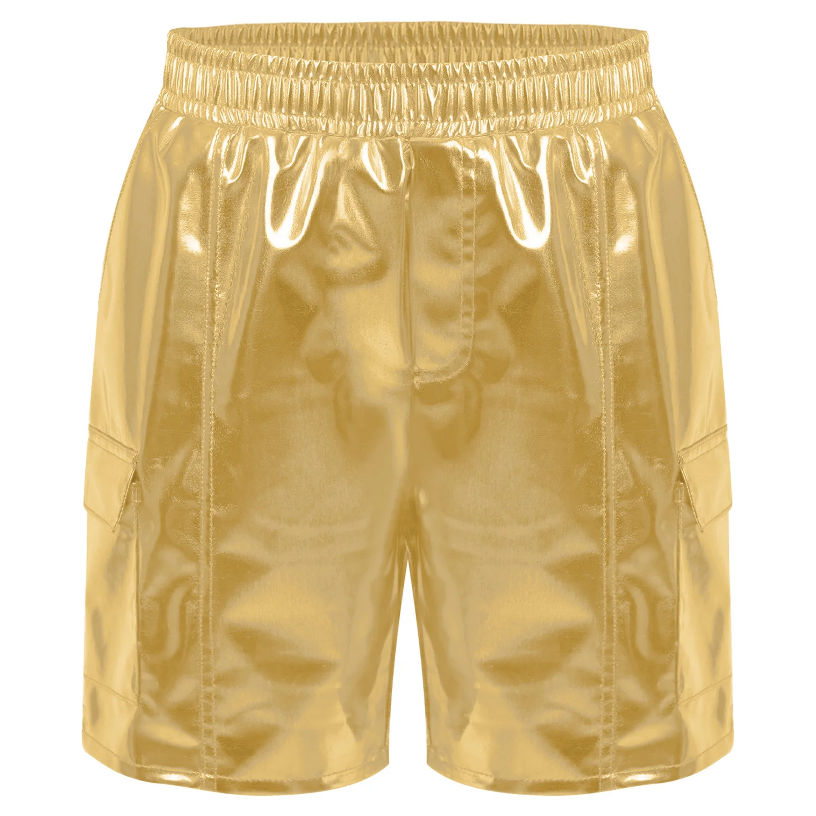 Kids Metallic Shorts for Girls Elastic Waist Cargo Shorts Childs Hip-hop Jazz Dance Stage Performance Costume Sparkle Dancewear