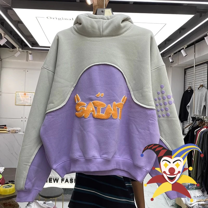 

Puff Print Saint Vintage Hoodie Men Women Heavy Fabric Hooded Oversize Pullovers