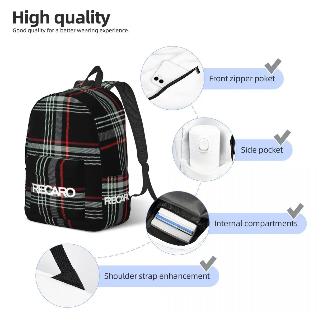 Mochila Recaros para estudantes do ensino fundamental e médio, mochila leve para adolescentes