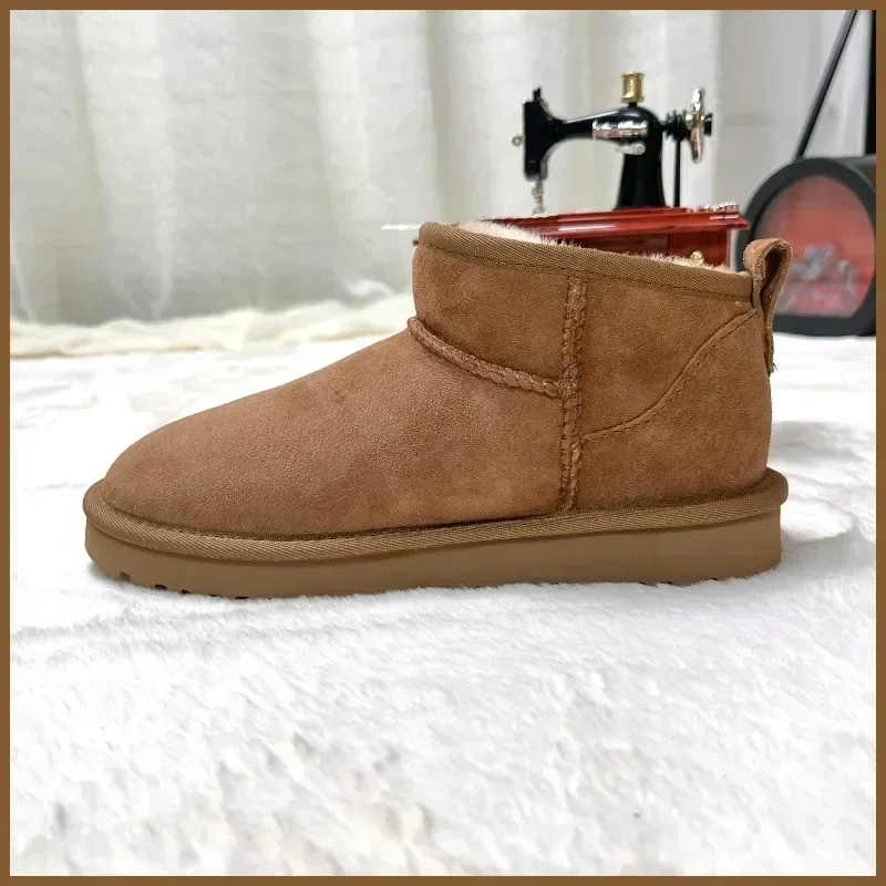 NO-LOGOTIPO lã de pele de carneiro genuína, mini botas clássicas de neve de pele de carneiro, botas quentes casuais castanhas para mulheres botas de