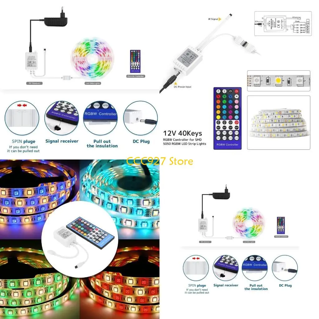 

B03F 40 Keys RGBW Remote Controller Dimmer for RGB+White RGBWW Strip Light, Turn ON Off, Adjust Brightness,Flash Modes