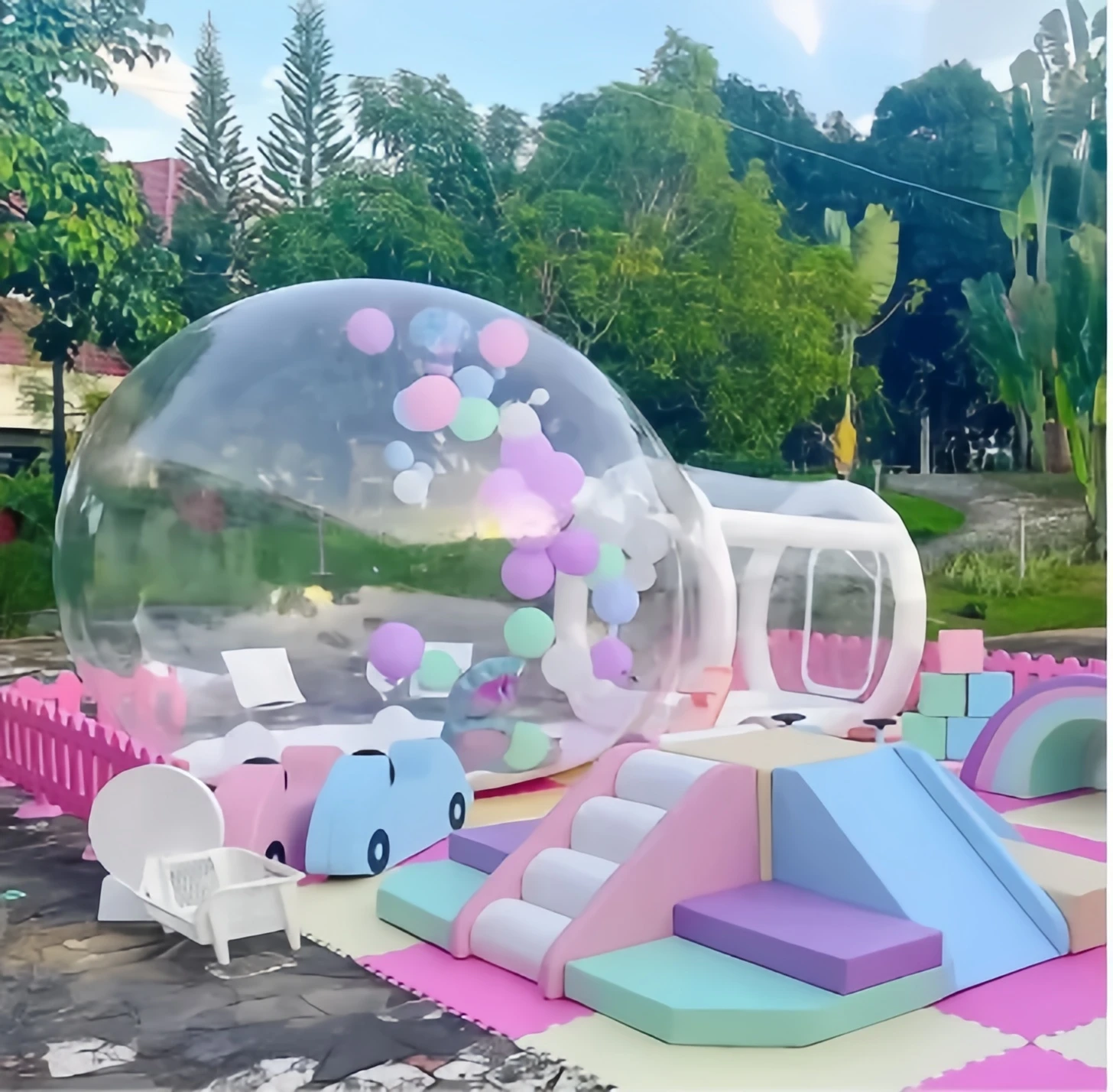 

Balloon inflatable bubble house with trampoline and transparent dome PVC material with blower for party wedding kids