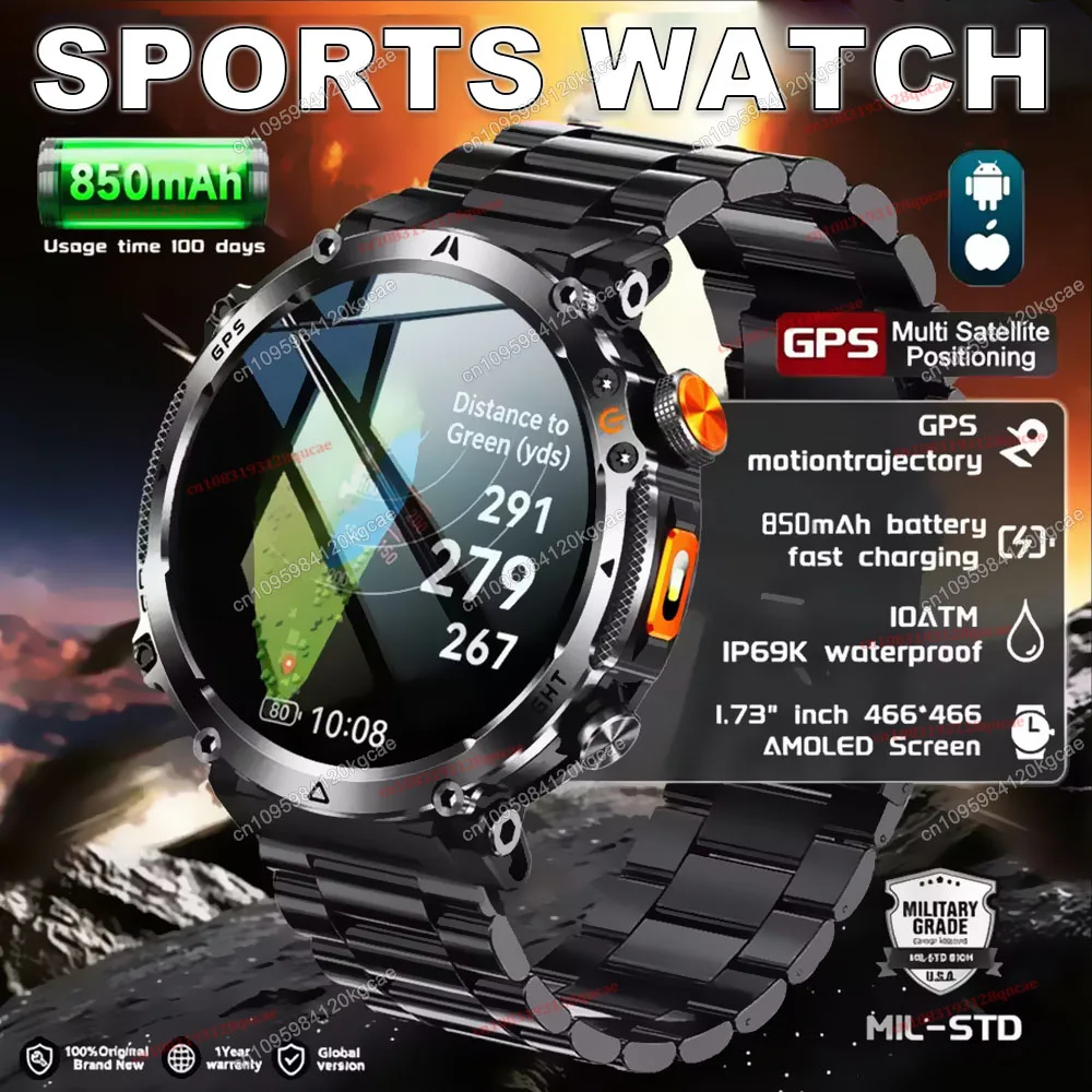 Neue Militärische Outdoor-Smartwatch für Herren mit Dualfrequenz-Hochpräzisionspositionierung, Kompass, Sport, IP68 Wasserdicht, GPS-Smartwatch Hw12