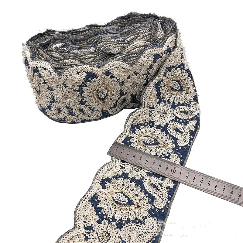 1 Yards Embroidered  Lace Trim Clothes Denim Ribbon Ethnic Sewing DIY