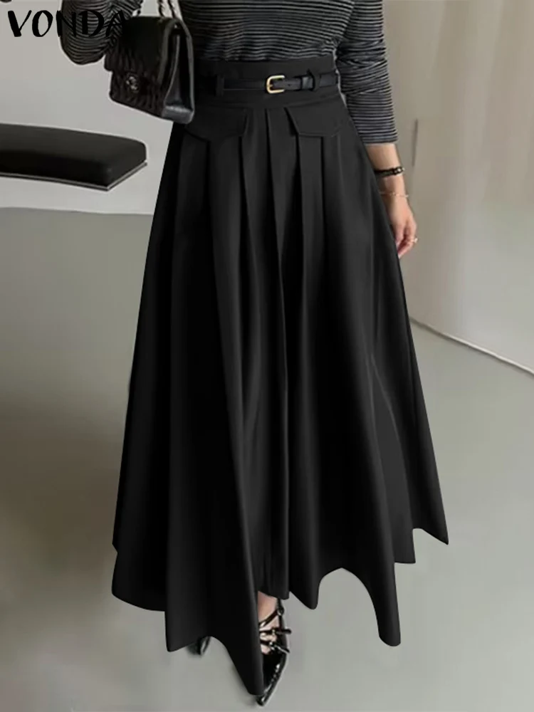 Plus Size 5XL VONDA Casual Solid Color Suit Pants 2025 Elegant Zipper High Waist Pleated Wide Leg Pants Baggy Loose Long Bottoms